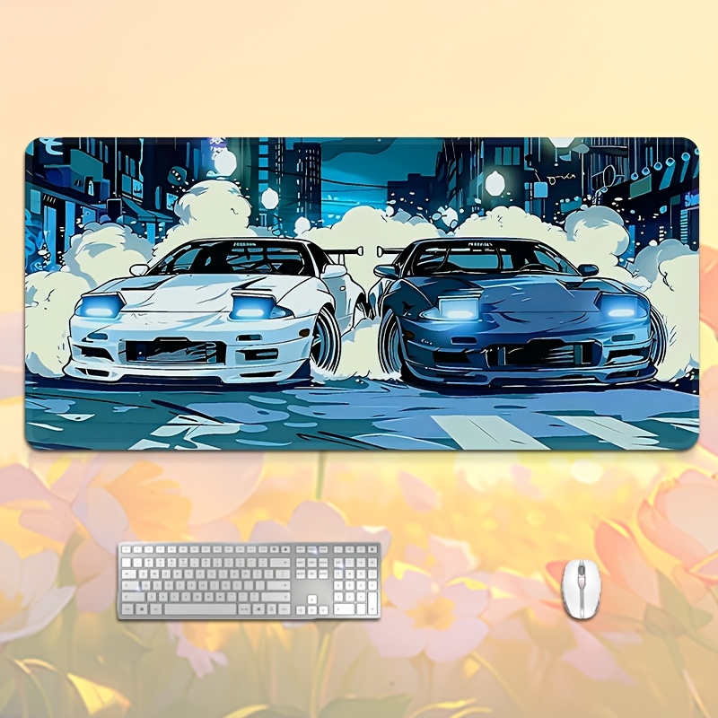 Desk Setup Two Laptops - Two White Sports Cars Large Mouse