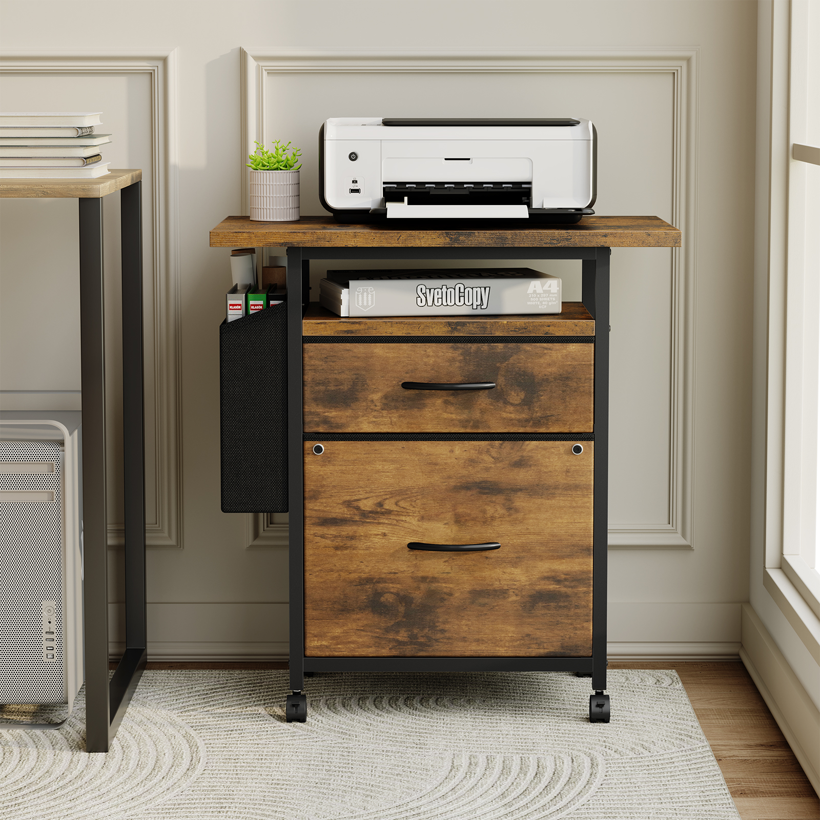 Desk Setup Home Office - JHK Mobile File Cabinet with 2