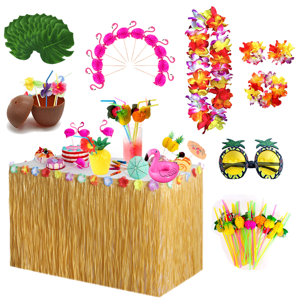 Desk Setup Plants - Straw Color Luau Grass Table Skirt