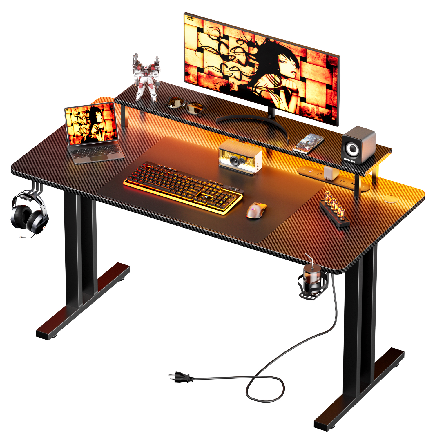 Desk Setup Home Office - Gaming Desk with LED Lights &