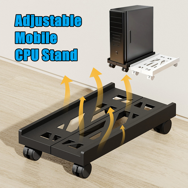 Desk Setup Home Office - Adjustable Mobile CPU Stand With Holes,