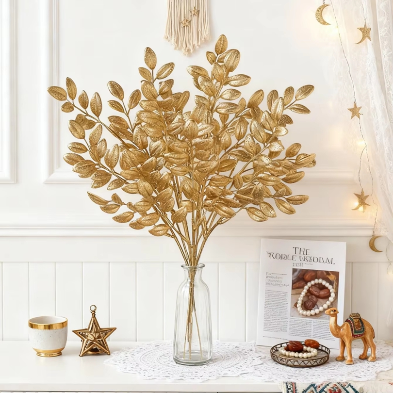 Desk Setup Plants - 10Pcs Artificial Golden Leaves Plants Holiday