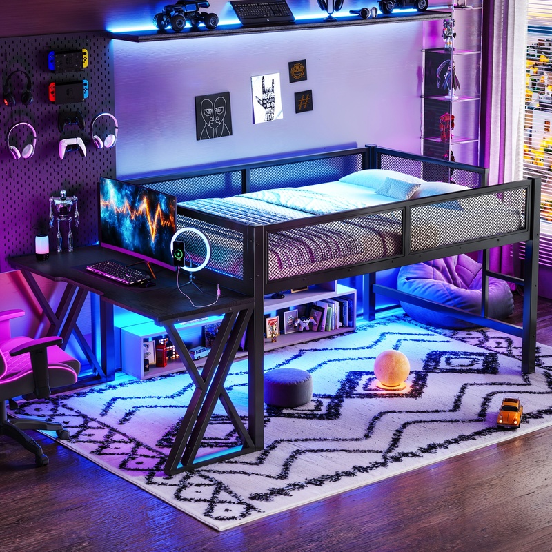Desk Setup Designer - Gaming Loft Bed with Desk, X-Frame