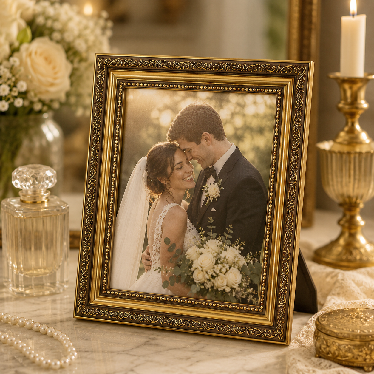 Antique Gold Photo Frame - Ava - Desk Setup Photo のレビューと価格