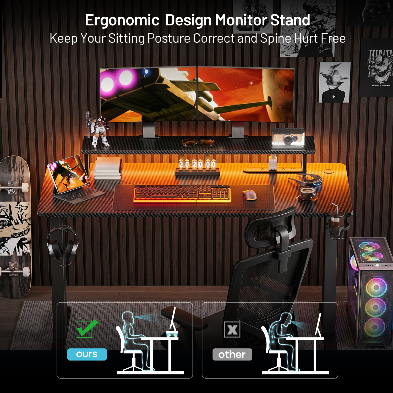 Gaming Desk with LED Lights &  - Desk Setup Home Office のレビューと価格