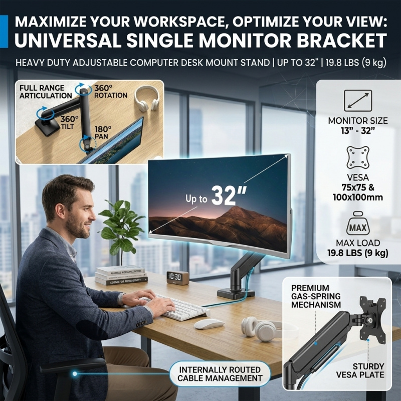 Universal Single Monitor Arm B - Desk Setup Monitor Arm のレビューと価格