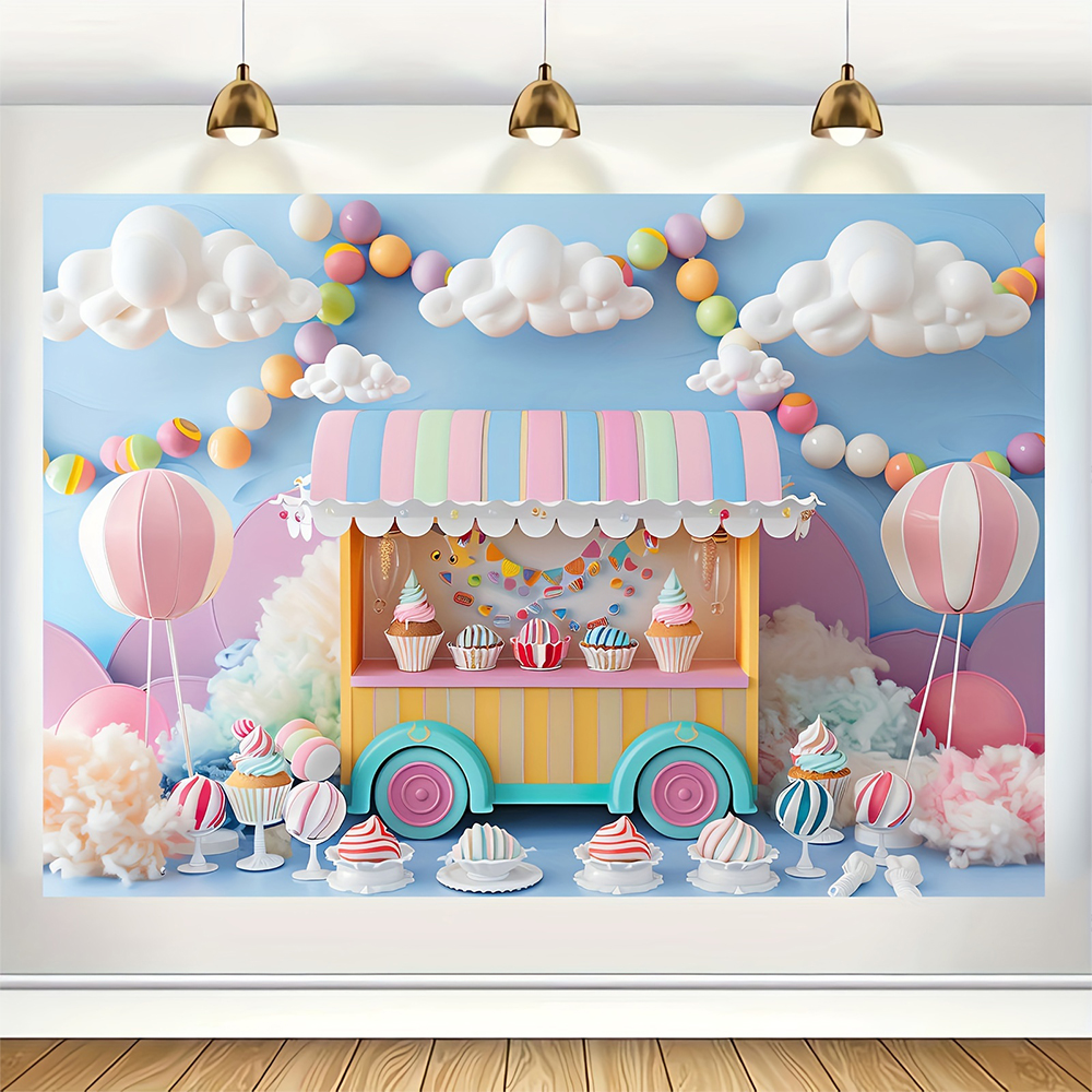 Sweet Ice Cream Theme Backdrop - Desk Setup Plants のレビューと価格