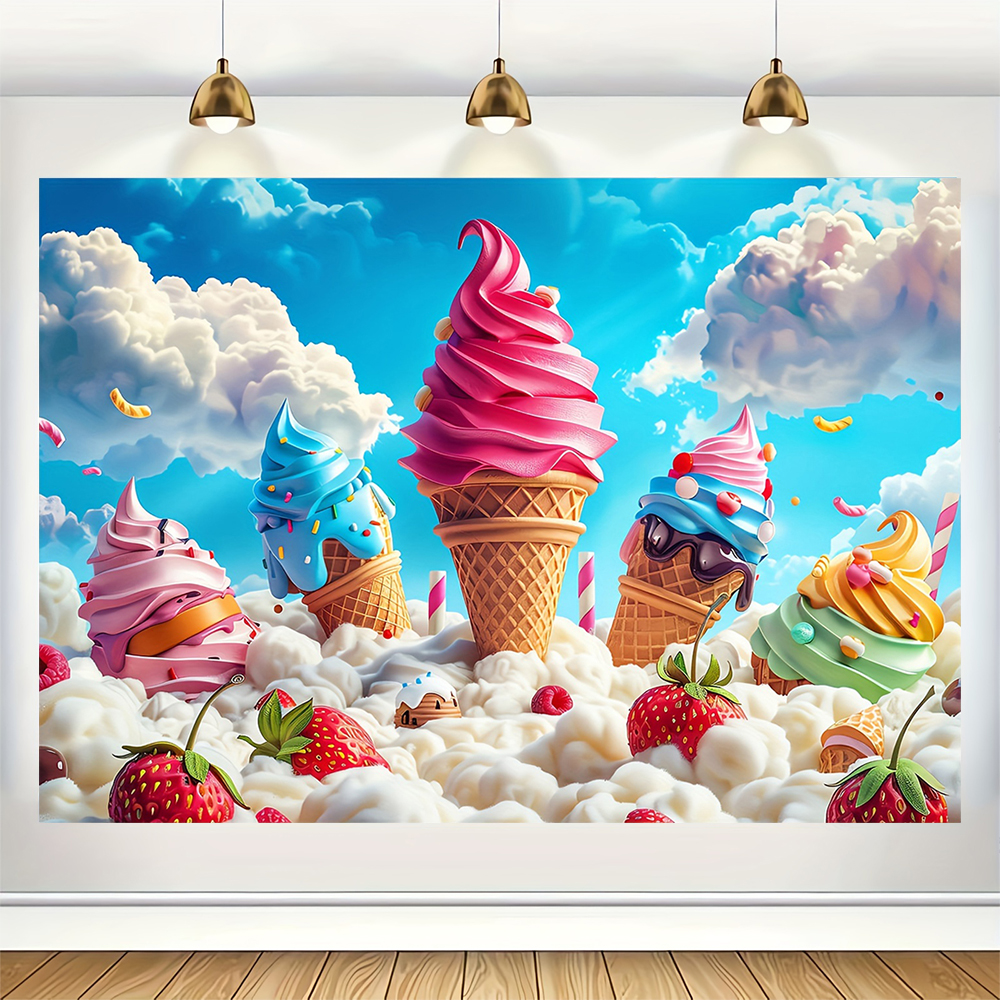 Sweet Ice Cream Theme Backdrop - Desk Setup Plants のレビューと価格