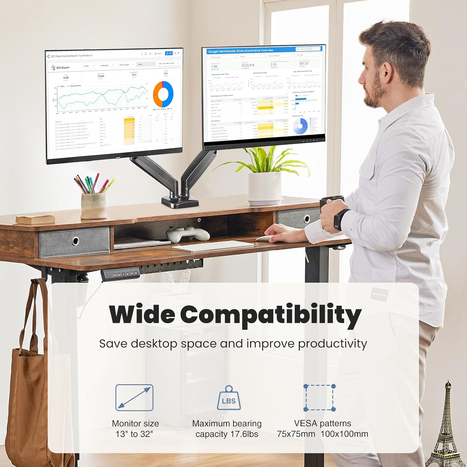 Set of 2 Dual Monitor Stand fo - Desk Setup Monitor Arm のレビューと価格