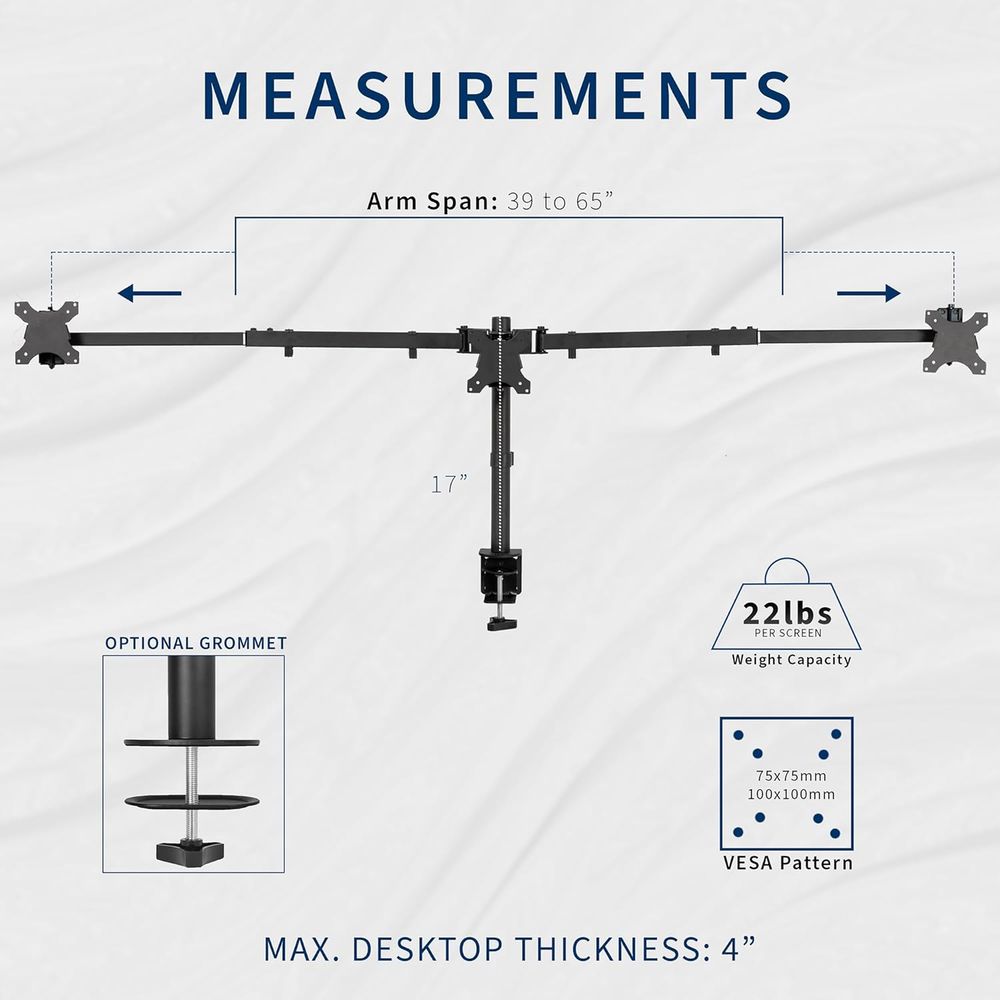 Triple Monitor Desk Mount, Adj - Desk Setup Monitor Arm のレビューと価格
