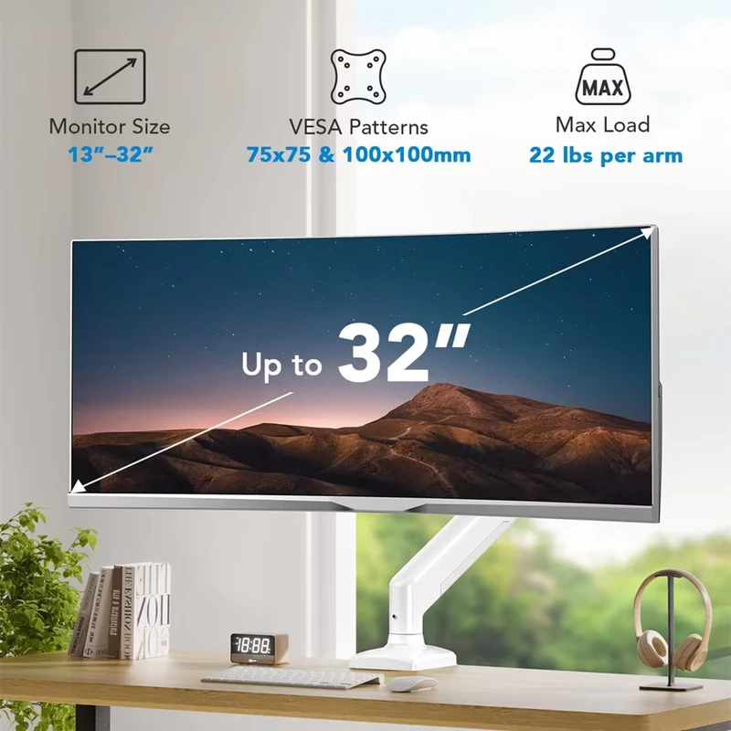 Height Adjustable White Single - Desk Setup Monitor Arm のレビューと価格