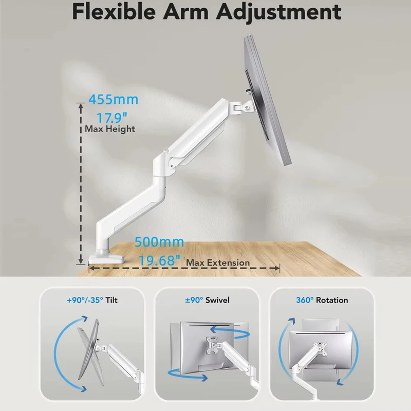 Height Adjustable White Single - Desk Setup Monitor Arm のレビューと価格