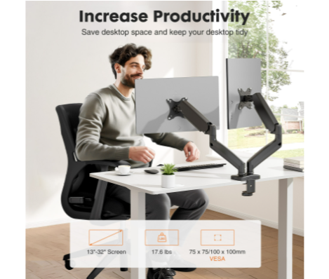 Dual Monitor Stand Arm, Gas Sp - Desk Setup Monitor Arm のレビューと価格