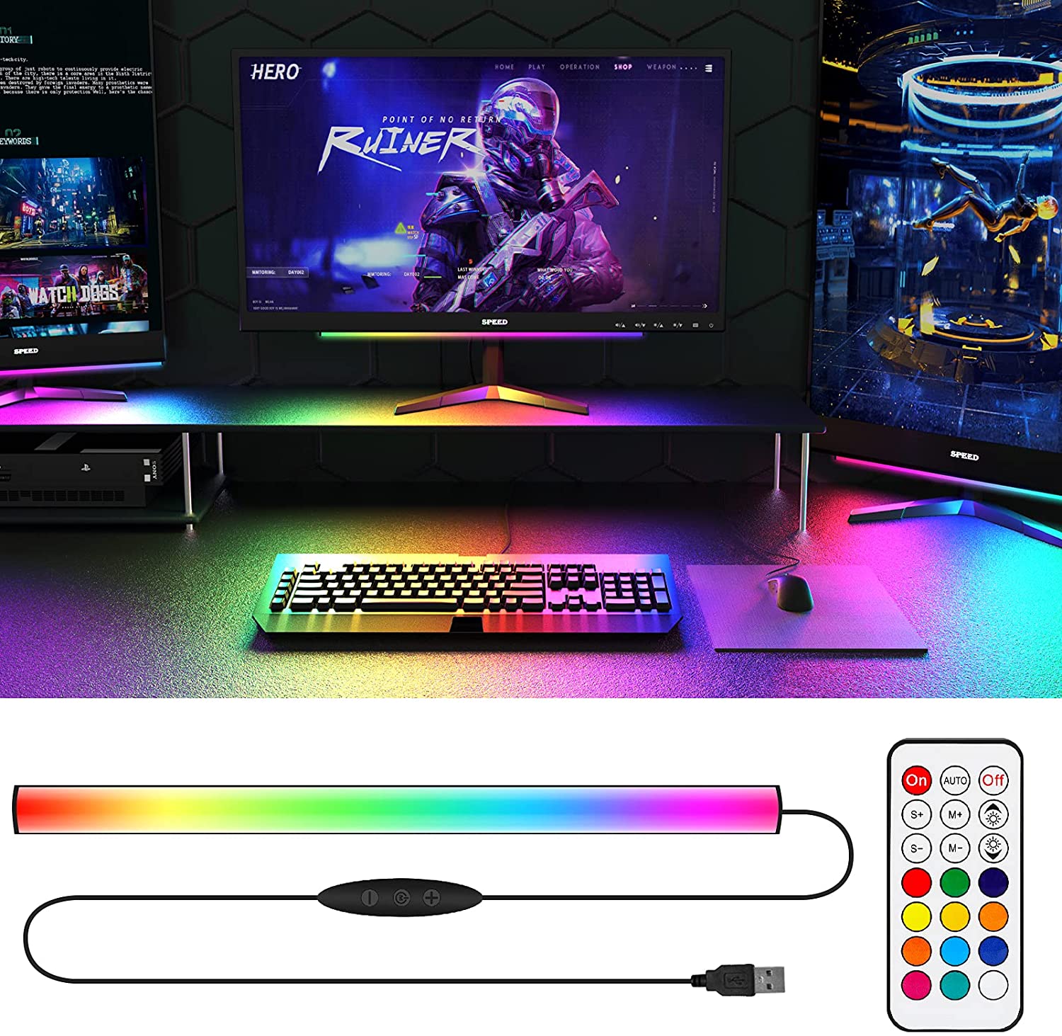 Under Monitor Light Bar RGB Dr - Desk Setup For Gaming のレビューと価格